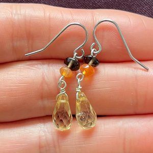 Artisan 925 Sterling Silver Semi Precious Stone Earrings, Citrine Earrings